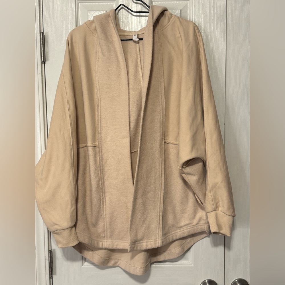 Wishlist Light Tan Oversized Long Sleeve Open Front Hooded Sweatshirt Cardigan
